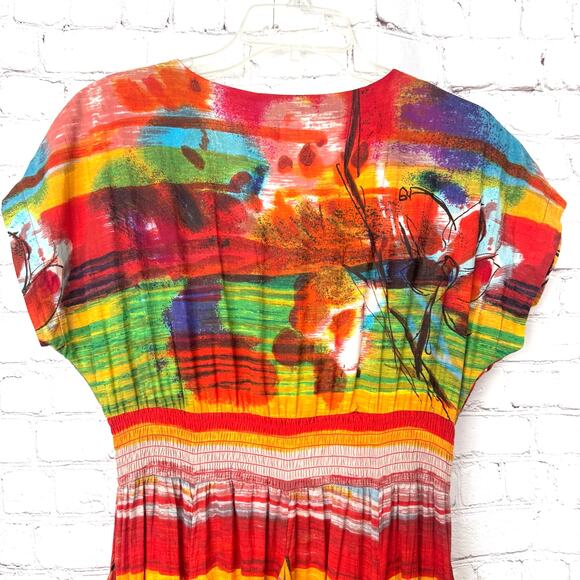 Phool Wms S Colorful Vivid Striped Smocked Maxi Dress Boho Fun Full Skirt - Picture 5 of 11